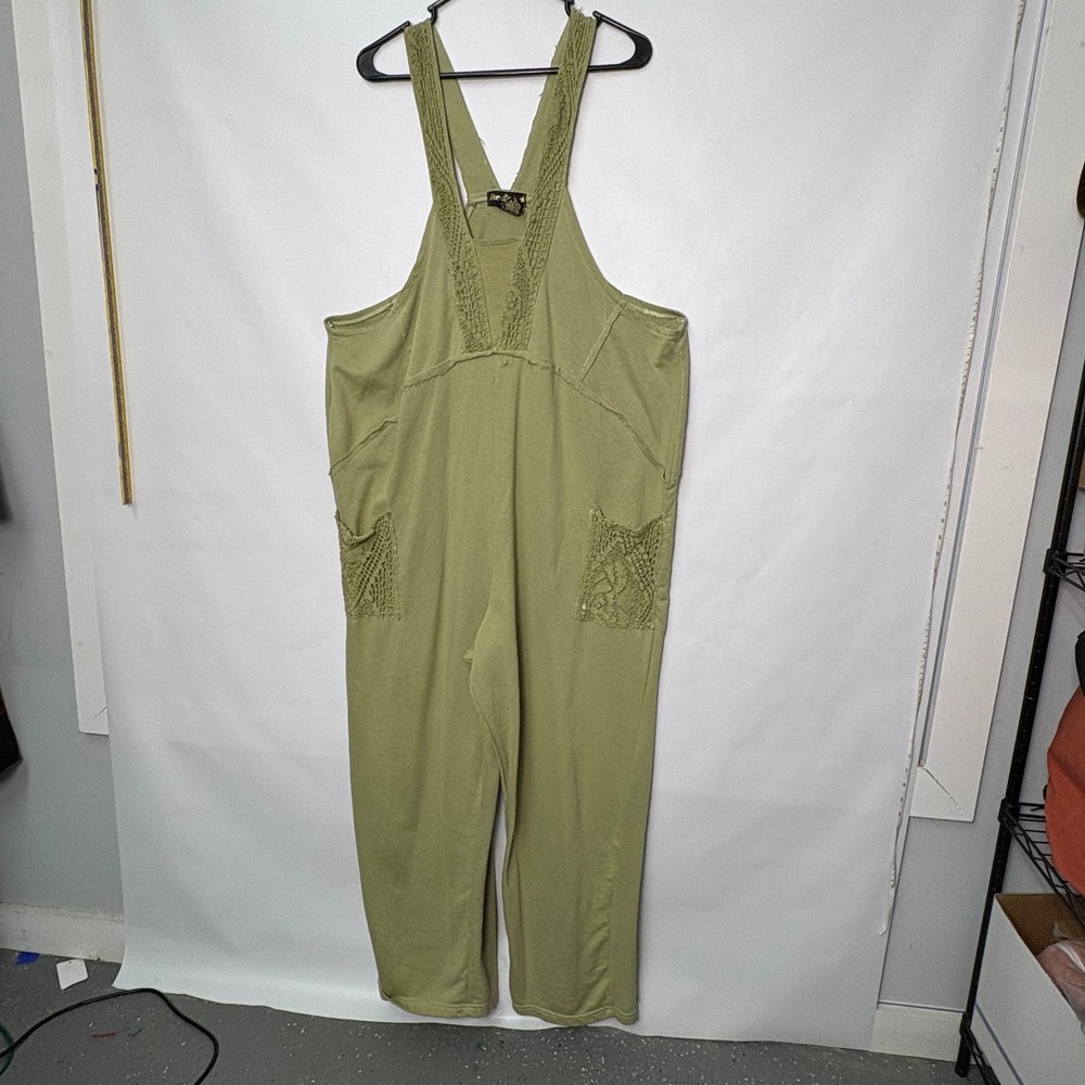 Like an Angel Sage Green Crochet Trim Overalls Jumpsuit Plus Size 2X Boho